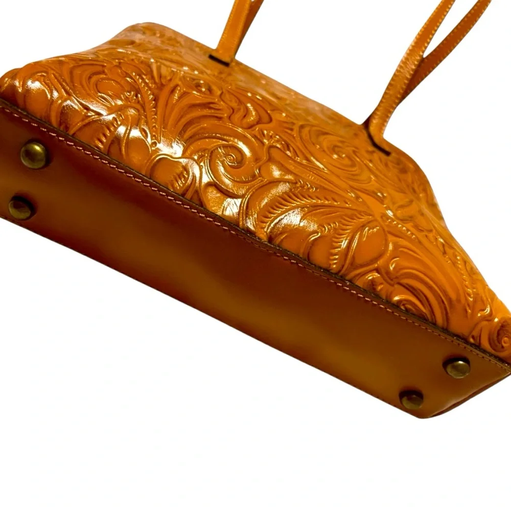 Patricia Nash Prescott Tote Shoulder Bag in hand tooled in Cognac Brown. - Picture 11 of 16